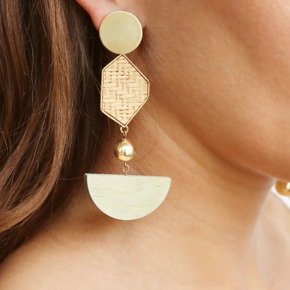 Ettika x Revolve Statement Earrings Beach Bum Bohemian 18K Gold Plated in Tan OS